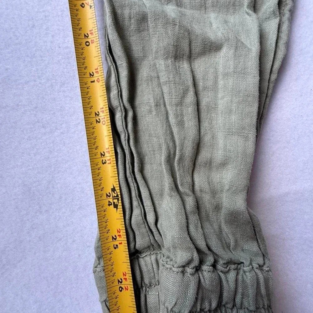 Nicole Miller 100% Linen Cargo Jogger Pants Sage Green Boho Coastal Medium